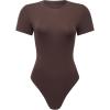 AUROLA Everyday Crew Neck Bodysuits Shirts,Going Out Short Sleeve Casual Basic Stretchy Fashion One Piece(Brown Stone)