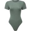 AUROLA Everyday Crew Neck Bodysuits Shirts,Going Out Short Sleeve Casual Basic Stretchy Fashion One Piece(Green Pine)