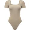 AUROLA Everyday Square Neck Bodysuits,Going Out Short Sleeve Double Lined Stretchy Shirt Tops(Sand)