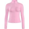 AUROLA Influence Athletic Workout Jacket for Women, Lightweight Slim Fit Full Zip Running Yoga Sports Jacket with Thumb Holes(Sweet Pink)