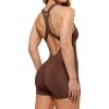 AUROLA Power Romper for Women Workout Yoga Gym Seamless One Piece Racerback Jumpsuit Tummy Control Padded Sports Bra(Cappuccino)