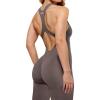 AUROLA Power Workout Jumpsuit for Women Yoga Gym Seamless One Piece Racerback Tummy Control Padded Bra Jumpsuit(Chestnut Brown)