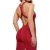 AUROLA Power Workout Jumpsuit for Women Yoga Gym Seamless One Piece Racerback Tummy Control Padded Bra Jumpsuit(Chili Red)