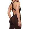AUROLA Power Workout Jumpsuit for Women Yoga Gym Seamless One Piece Racerback Tummy Control Padded Bra Jumpsuit(Coffee Bean)