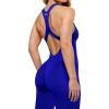 AUROLA Power Workout Jumpsuit for Women Yoga Gym Seamless One Piece Racerback Tummy Control Padded Bra Jumpsuit(Klein Blue)