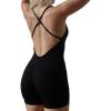 AUROLA Strapy Romper for Women Workout Yoga Gym Seamless One Piece Jumpsuit Tummy Control Padded Sports Bra(Black)