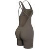 AUROLA Strapy Romper for Women Workout Yoga Gym Seamless One Piece Jumpsuit Tummy Control Padded Sports Bra(Chestnut Brown)