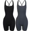 AUROLA Strapy Romper for Women Workout Yoga Gym Seamless One Piece Jumpsuit Tummy Control Padded Sports Bra(Set (Black+dark Grey))