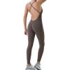 AUROLA Women Jumpsuits for Workout Yoga Gym, Seamless Strappy One Piece Padded Bra Bodysuits(Jumpsuits- Chestnut Brown)