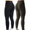 AUROLA Workout Leggings for Women Seamless Scrunch Tights Tummy Control Gym Fitness Girl Sport Active Yoga Pants(Set (Black+dark Olive))
