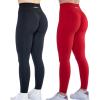AUROLA Workout Leggings for Women Seamless Scrunch Tights Tummy Control Gym Fitness Girl Sport Active Yoga Pants(Set (Black+fiery Red))
