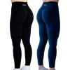 AUROLA Workout Leggings for Women Seamless Scrunch Tights Tummy Control Gym Fitness Girl Sport Active Yoga Pants(Set (Black+tuxedo Blue))