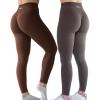 AUROLA Workout Leggings for Women Seamless Scrunch Tights Tummy Control Gym Fitness Girl Sport Active Yoga Pants(Set (Chestnut Brown+dandelion Brown))