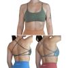 AUROLA Workout Sports Bras Women Athletic Removable Backless Strappy Criss Cross Light Support Gym Fitness Yoga Crop Bra(Pack (Ice Flower-army Green/Dark Grey/Haze Blue))